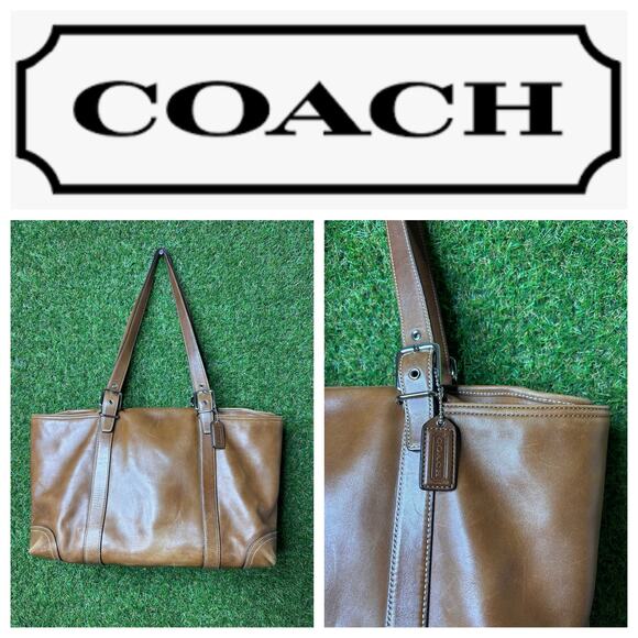 Vintage Coach Hampton Cognac Leather Tote Shoulder Bag Large Carryall - Picture 1 of 16